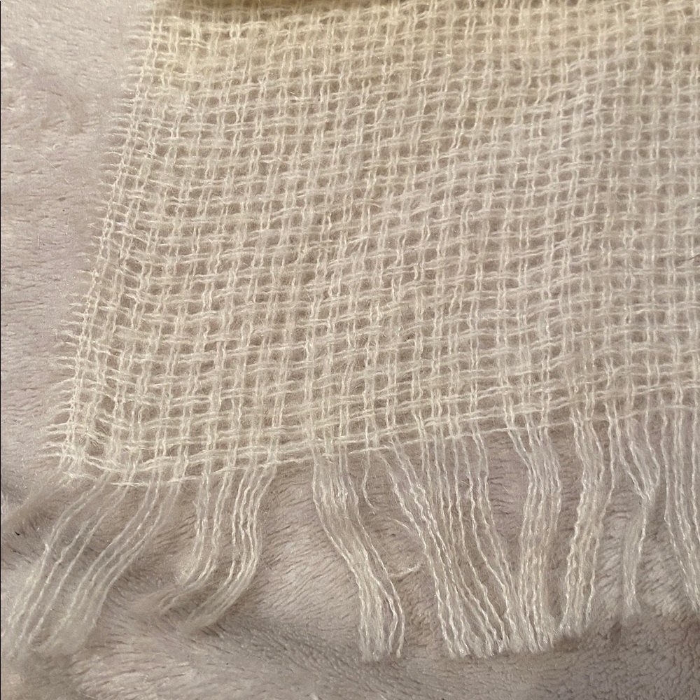J Crew long scarf ivory basket weave wool mohair acrylic blend 13 x 76 - Picture 6 of 9